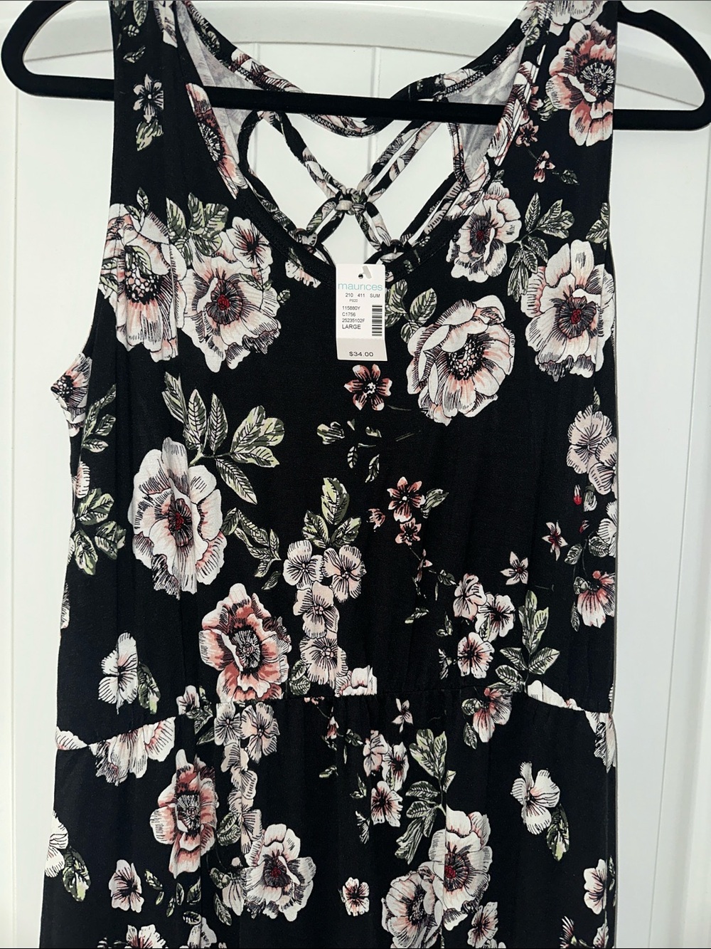 Maurices Black Floral Tank with Lattice Back